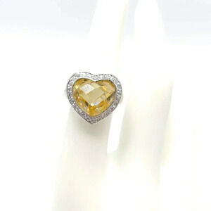 UNCAS Sterling Silver .925 Large Yellow Faceted Rhinestone Heart Ring Size 7